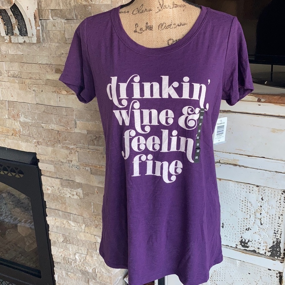 NWT Torrid purple graphic tshirt “drinkin wine and feelin fine.”